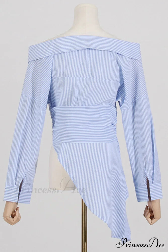 Off Shoulder Striped Blouse With Irregular Long Sleeves