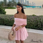 Off Shoulder Stylish Pleated Mini Dress
