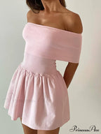 Off Shoulder Stylish Pleated Mini Dress