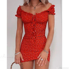 Off Shoulder Tie-Up Floral Print Ruffle Dress