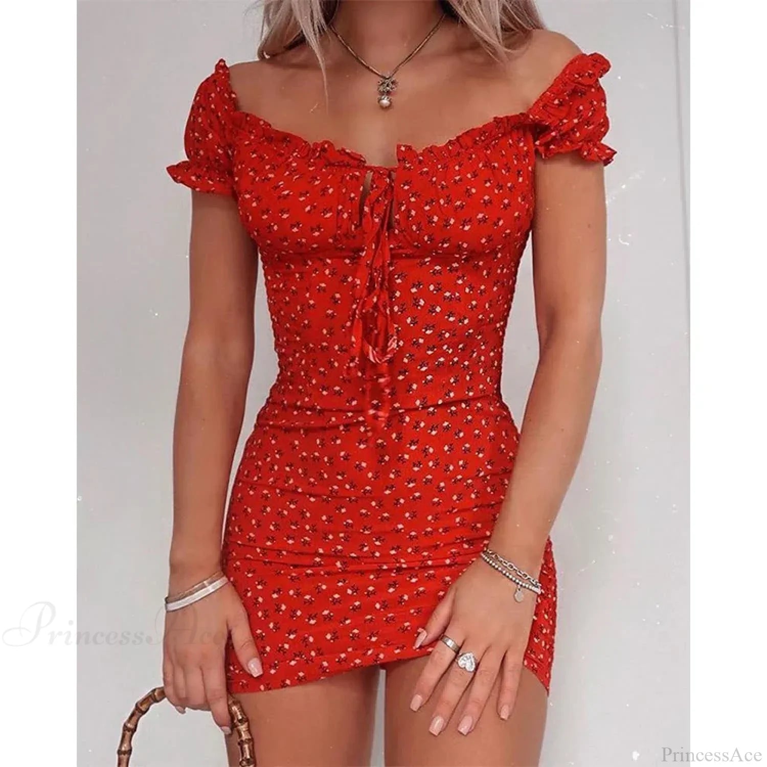 Off Shoulder Tie-Up Floral Print Ruffle Dress