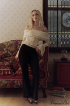 Off-The-Shoulder French Button-Panel Knit Sweater