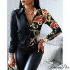 Office Lady Print Button Shirts