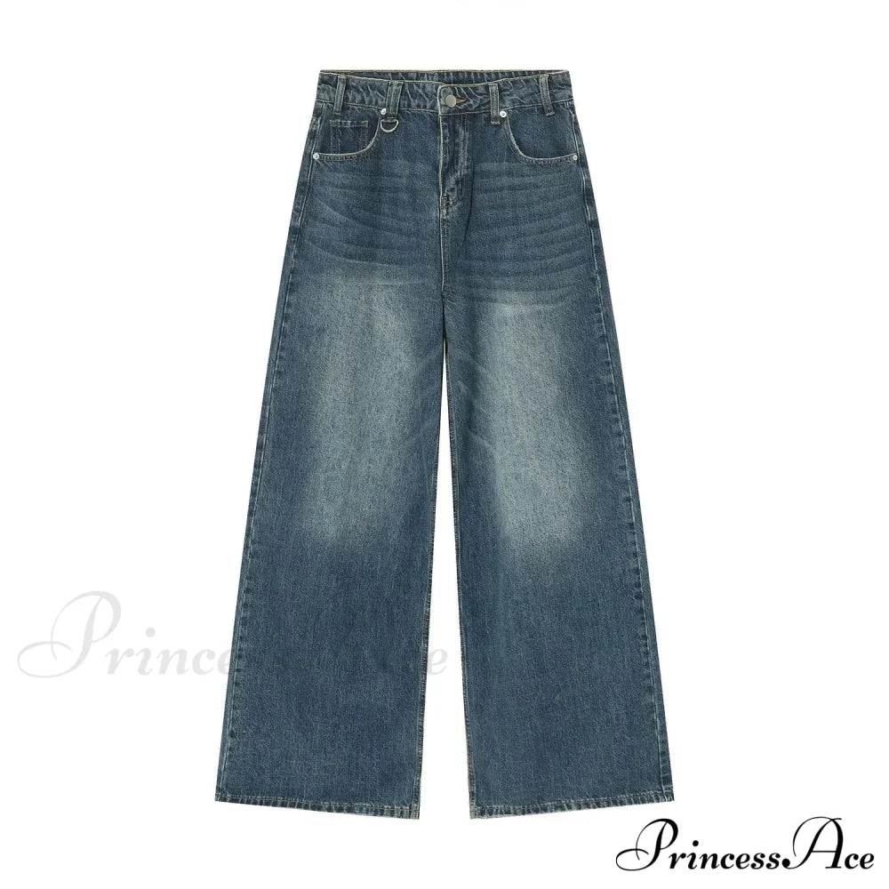 Old Male Pants Summer Blue Washed Denim Casual Menwear Wide Leg Trousers Jeans