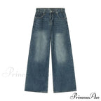 Old Male Pants Summer Blue Washed Denim Casual Menwear Wide Leg Trousers Jeans