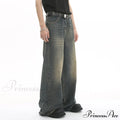Old Male Pants Summer Blue Washed Denim Casual Menwear Wide Leg Trousers Jeans