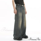 Old Male Pants Summer Blue Washed Denim Casual Menwear Wide Leg Trousers Jeans