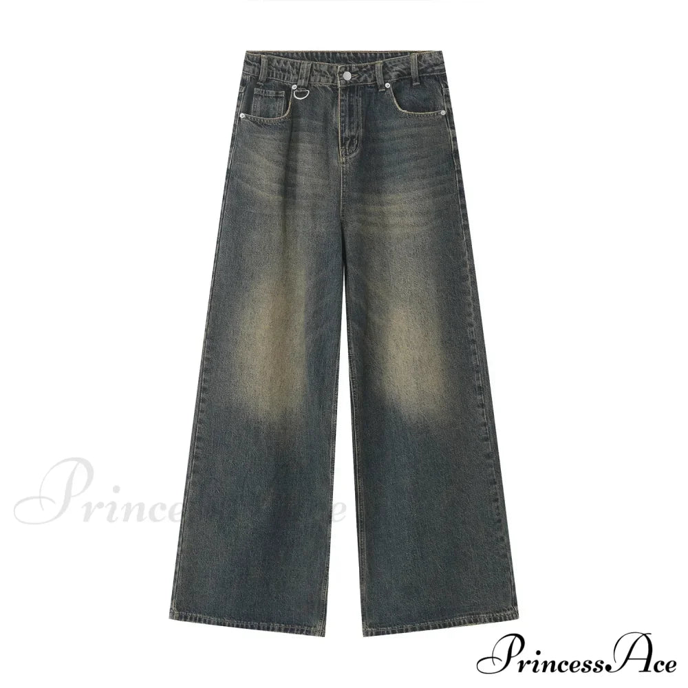 Old Male Pants Summer Blue Washed Denim Casual Menwear Wide Leg Trousers Jeans