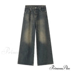 Old Male Pants Summer Blue Washed Denim Casual Menwear Wide Leg Trousers Jeans