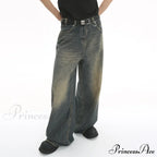 Old Male Pants Summer Blue Washed Denim Casual Menwear Wide Leg Trousers Jeans