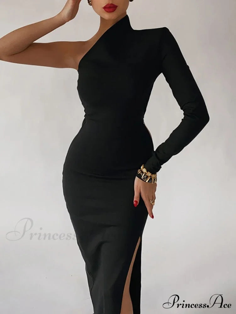 One Full-Length Warm-Season Elegant Gown Shoulder - Black