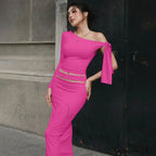 One Shoulder Long Charming Sleeve Tie Up Top