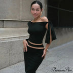 One Shoulder Long Charming Sleeve Tie Up Top