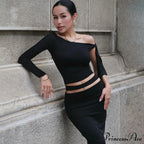 One Shoulder Long Charming Sleeve Tie Up Top