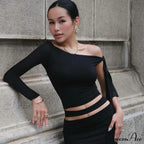 One Shoulder Long Charming Sleeve Tie Up Top