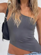 One Shoulder Women Summer Casual Crop Backless Basic Y2K T Shirt Streetwear Tank Top