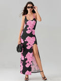 Open Back High Split Floral Print Bodycon Cami Club Dress