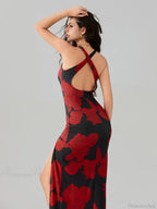 Open Back High Split Floral Print Bodycon Cami Club Dress