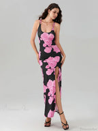 Open Back High Split Floral Print Bodycon Cami Club Dress