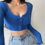 Open Blouse Top Korean Color Solid Cardigan Arm V-Neck Slim Long Navel U4Wf