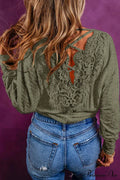 Open Lace-Up Ribbed Back Green Crochet Top