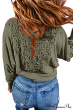 Open Lace-Up Ribbed Back Green Crochet Top