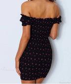 Orange Summer Print Off-The-Shoulder Mini Dress