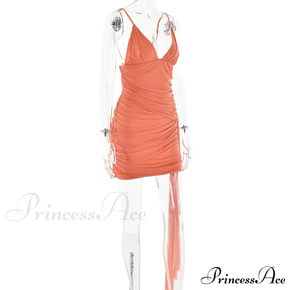 Orange V-Neck Bandage Charming Bodycon Mini Dress