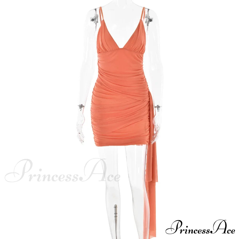 Orange V-Neck Bandage Charming Bodycon Mini Dress