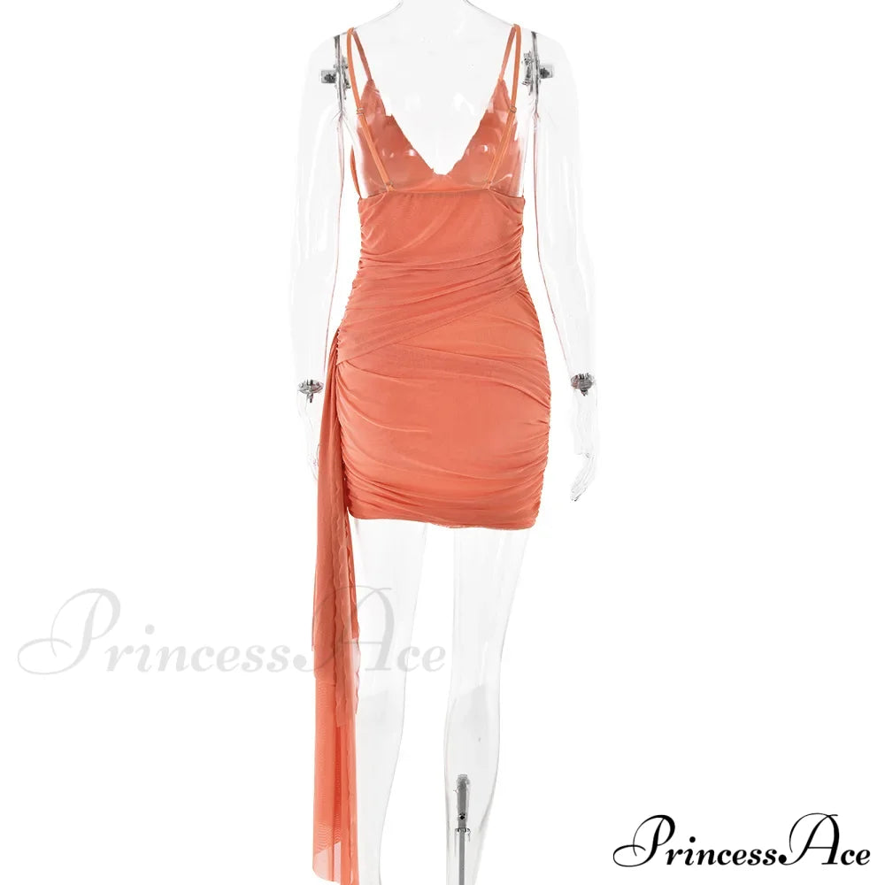 Orange V-Neck Bandage Charming Bodycon Mini Dress