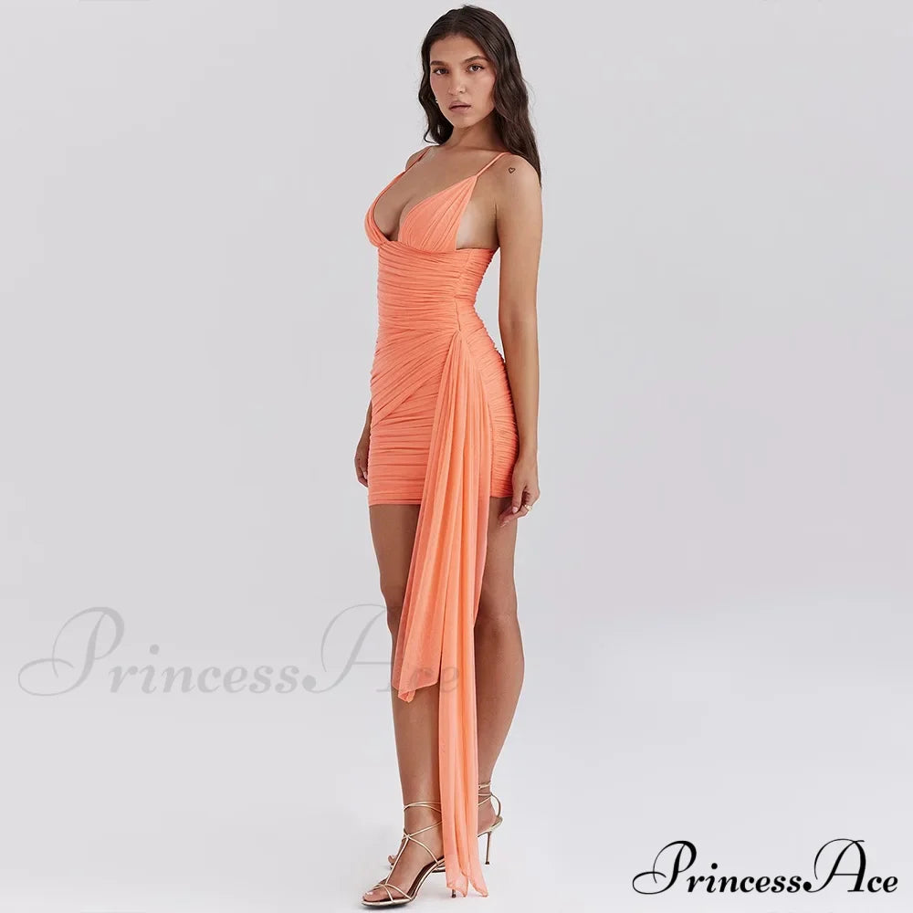 Orange V-Neck Bandage Charming Bodycon Mini Dress