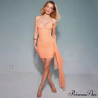 Orange V-Neck Bandage Charming Bodycon Mini Dress
