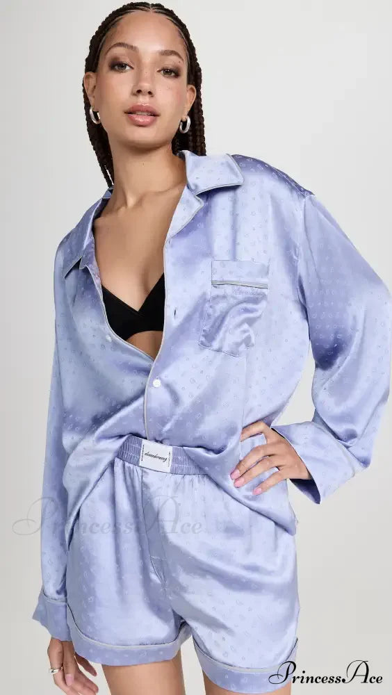 Pajama Boxer Shorts And Graceful Long Sleeve Shirt Set