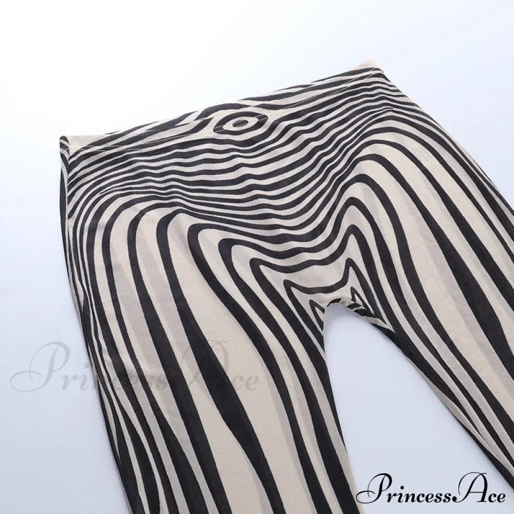 Pants Suit Costume Zebra Co-Ord Striped Tracksuit For Mesh + Set 2 T-Shirt Piece Long Autumn Women