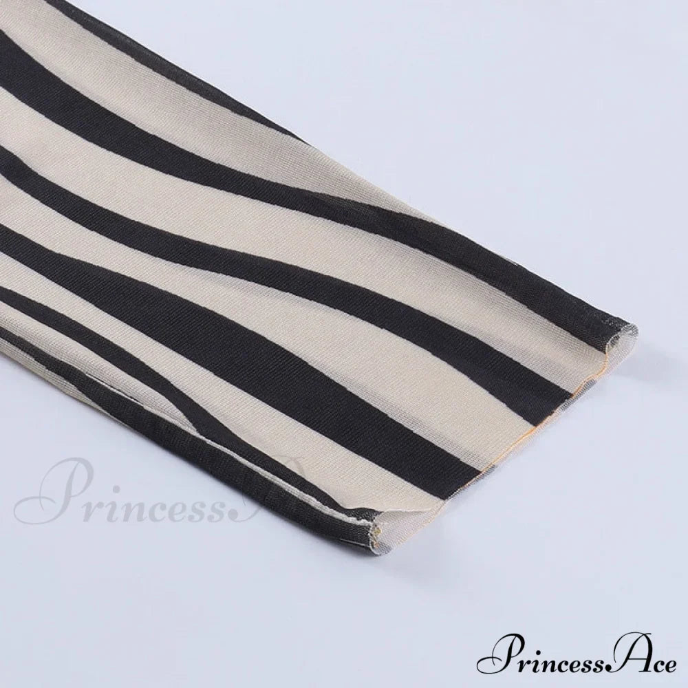 Pants Suit Costume Zebra Co-Ord Striped Tracksuit For Mesh + Set 2 T-Shirt Piece Long Autumn Women