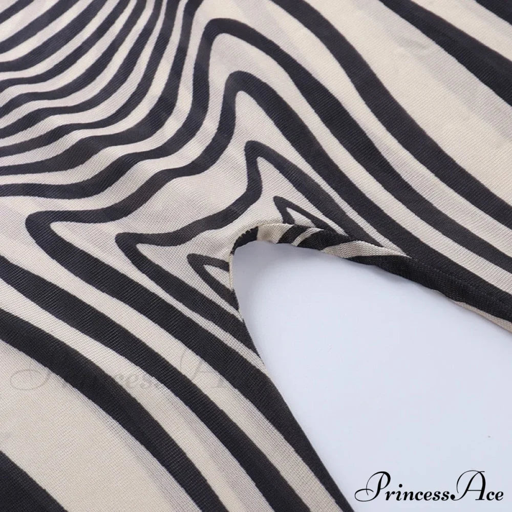 Pants Suit Costume Zebra Co-Ord Striped Tracksuit For Mesh + Set 2 T-Shirt Piece Long Autumn Women