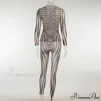 Pants Suit Costume Zebra Co-Ord Striped Tracksuit For Mesh + Set 2 T-Shirt Piece Long Autumn Women