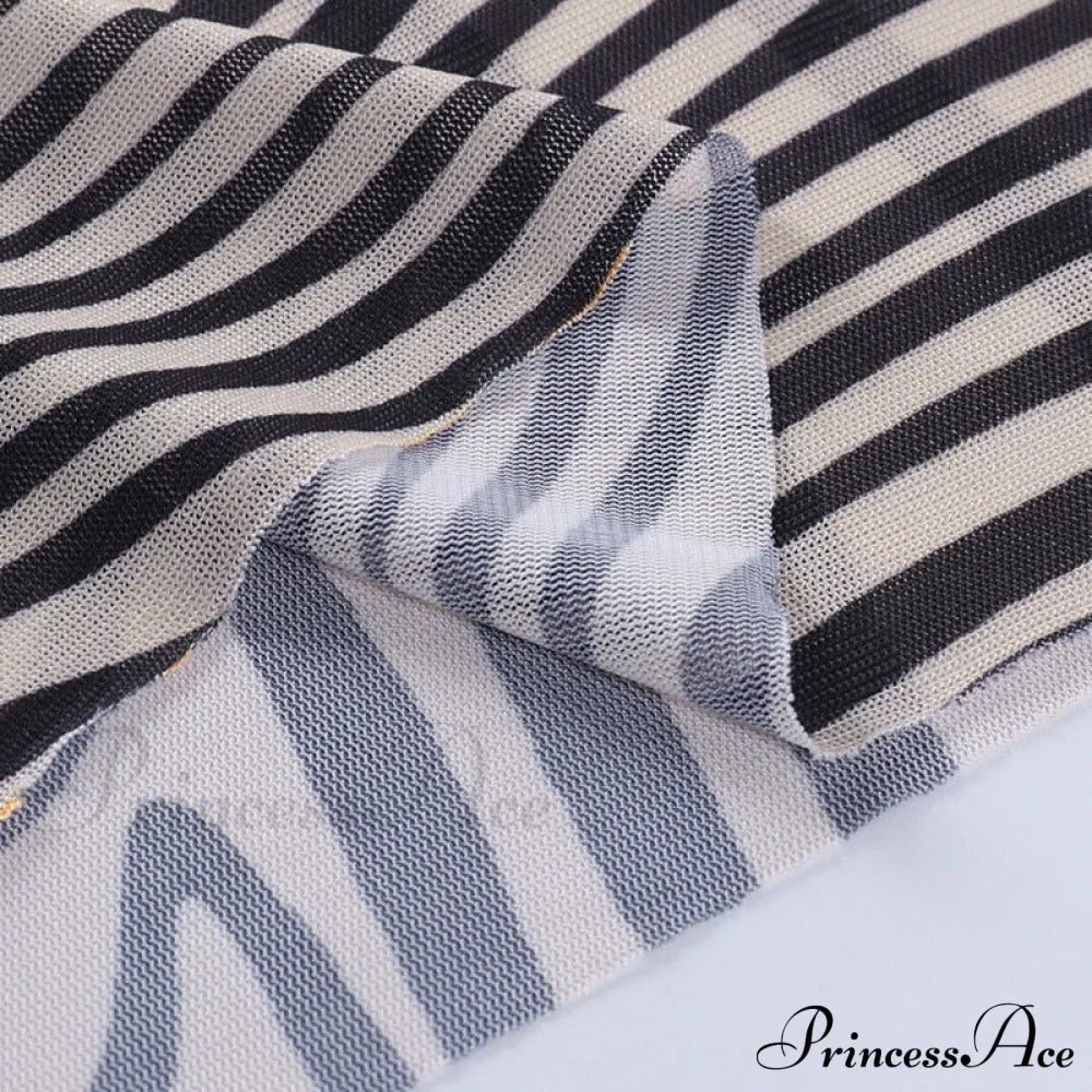 Pants Suit Costume Zebra Co-Ord Striped Tracksuit For Mesh + Set 2 T-Shirt Piece Long Autumn Women