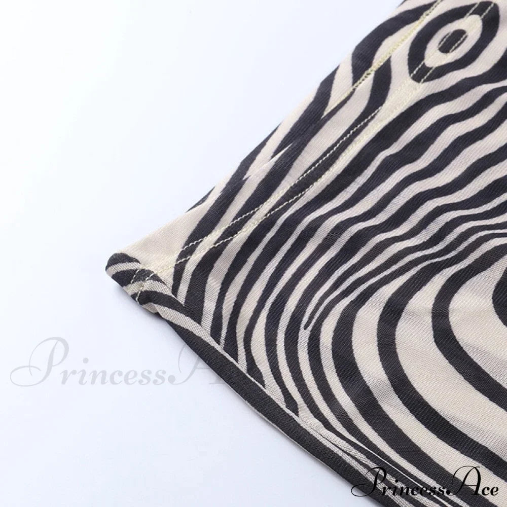 Pants Suit Costume Zebra Co-Ord Striped Tracksuit For Mesh + Set 2 T-Shirt Piece Long Autumn Women