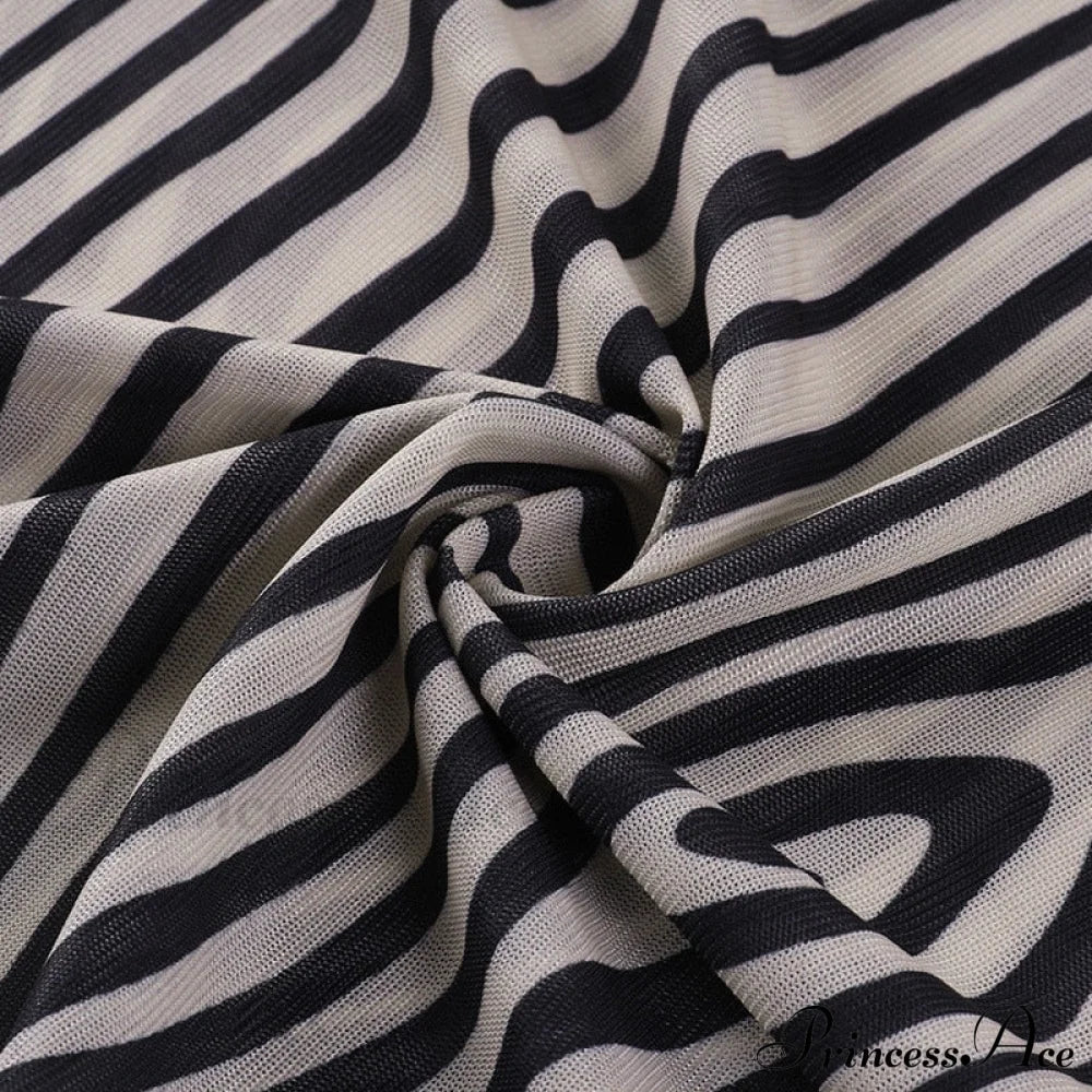 Pants Suit Costume Zebra Co-Ord Striped Tracksuit For Mesh + Set 2 T-Shirt Piece Long Autumn Women