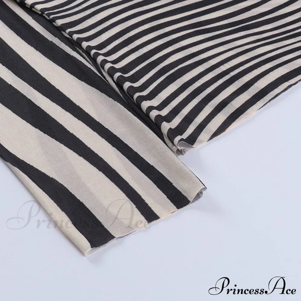 Pants Suit Costume Zebra Co-Ord Striped Tracksuit For Mesh + Set 2 T-Shirt Piece Long Autumn Women