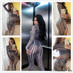 Pants Suit Costume Zebra Co-Ord Striped Tracksuit For Mesh + Set 2 T-Shirt Piece Long Autumn Women
