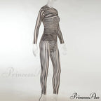 Pants Suit Costume Zebra Co-Ord Striped Tracksuit For Mesh + Set 2 T-Shirt Piece Long Autumn Women