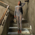 Pants Suit Costume Zebra Co-Ord Striped Tracksuit For Mesh + Set 2 T-Shirt Piece Long Autumn Women