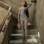 Pants Suit Costume Zebra Co-Ord Striped Tracksuit For Mesh + Set 2 T-Shirt Piece Long Autumn Women