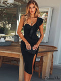 Party Elegant For Midi Ruffle Bandage Women Bodycon Gown High Evening Club Black Warm-Season Quality - Wear