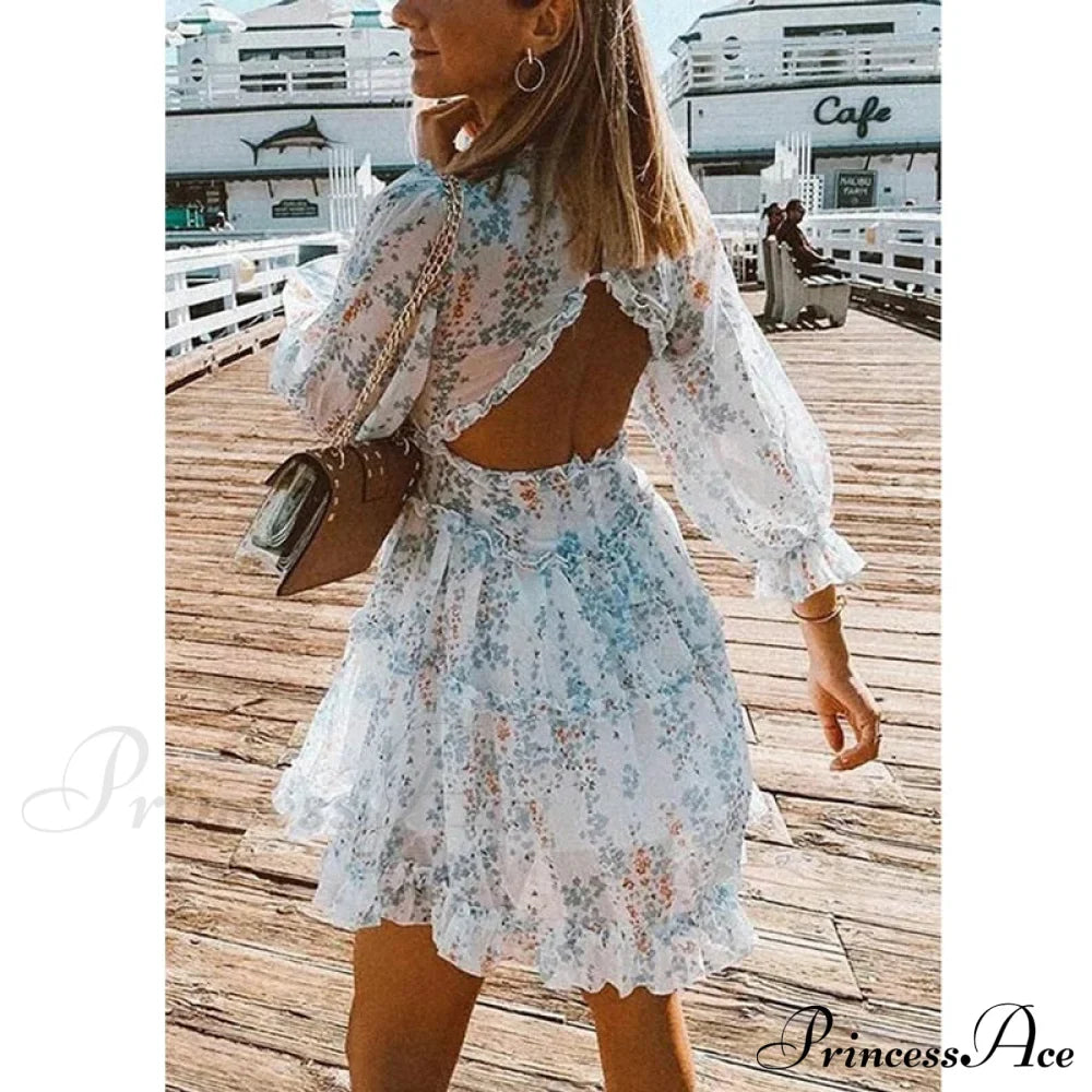Party Gown Harlow Backless Design V-Neck Mini - Warm-Season Ruffle Flowered Dress