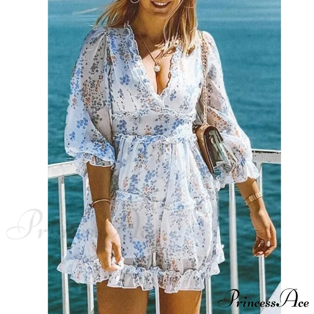 Party Gown Harlow Backless Design V-Neck Mini - Warm-Season Ruffle Flowered Dress
