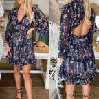 Party Gown Harlow Backless Design V-Neck Mini - Warm-Season Ruffle Flowered Dress