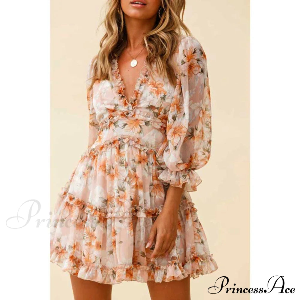 Party Gown Harlow Backless Design V-Neck Mini - Warm-Season Ruffle Flowered Dress